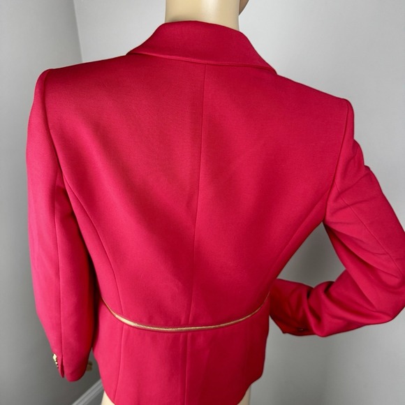 Anne Klein Blazer Red Women's Size 4 Gold Zip Single Button Jacket - Picture 7 of 16